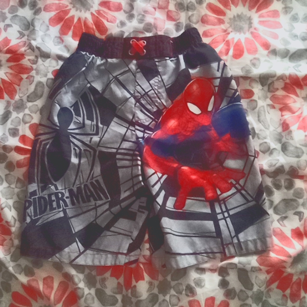 Spiderman Swim Trunks Boys 7 Gray Black